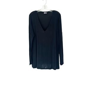 Vince T-Shirt Women's Black V-Neck Long Sleeve Casual Classic Basic Soft Large